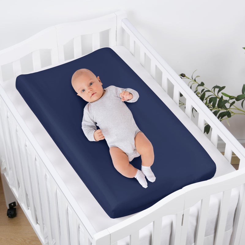 PHF Baby Changing Pad Covers for Boys Girls, 2 Pack Ultra Soft Breathable Microfiber Changing Pad Table Sheets for Most Baby Changing Pads, Light Grey & Navy - Image 3